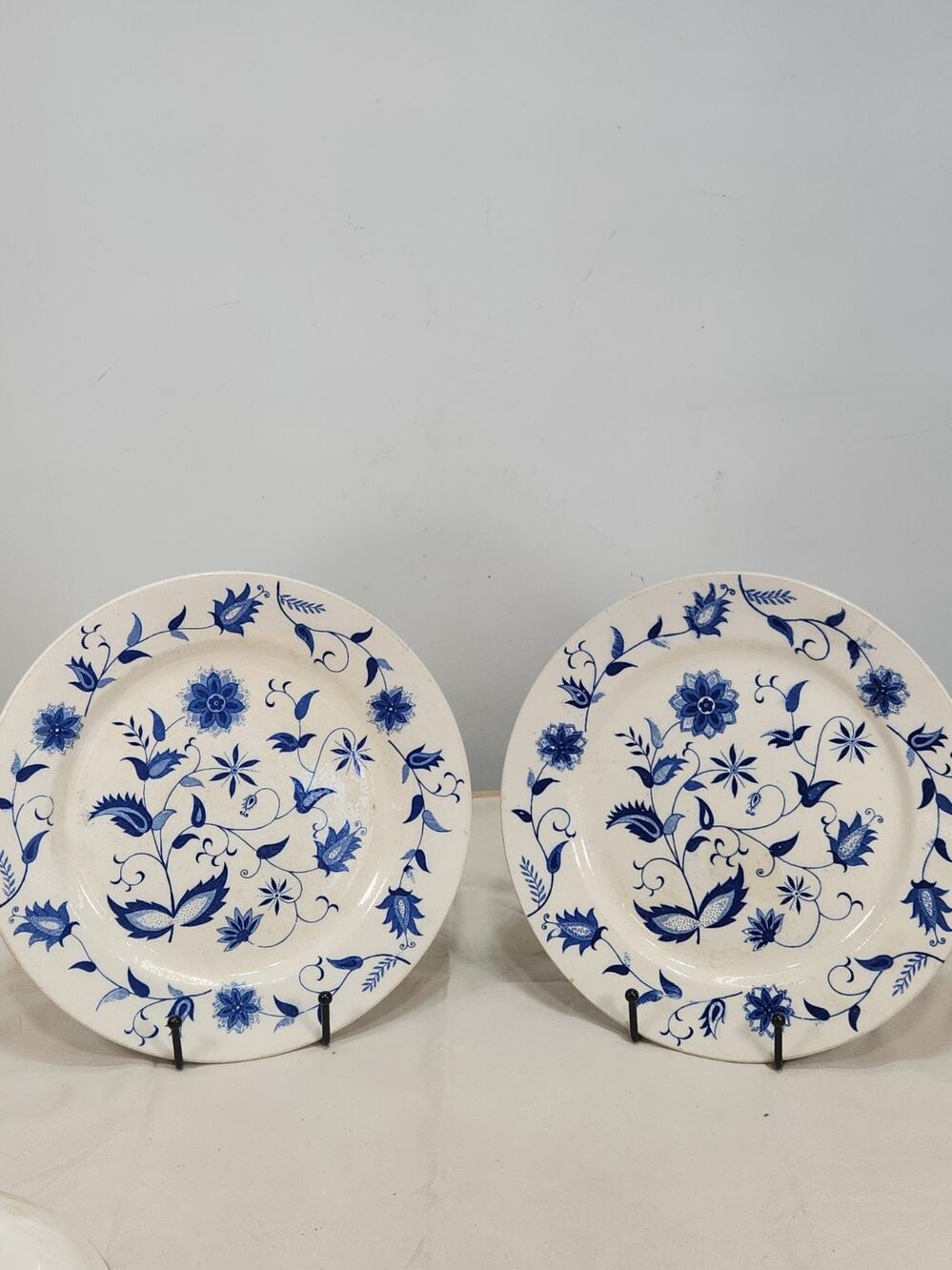 Vintage Blue Onion Japan Dinner Plates Set of 2 Blue White Floral Transferware